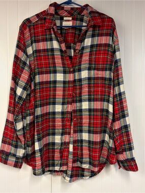 American Eagle Red Plaid Button-Up Shirt XXL Boyfriend Fit